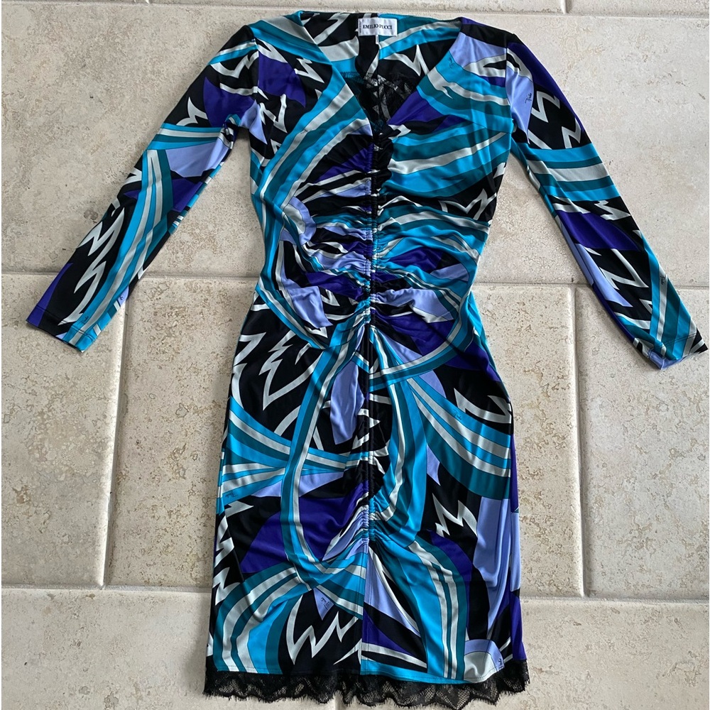 Emilio Pucci Blue and Black Patterned Dress